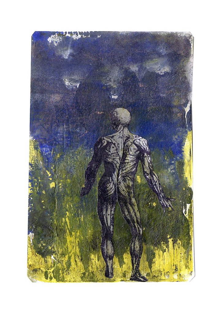 A child is born, to us a son is given,
Mixed media on cotton, triptych 20x25, acrylic,
 medium, collage, 2023.